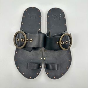 Beek Swift Ring Loop Buckle Gold Black Studded Sandals Women 6